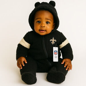NEW New Orleans Saints Infant Hooded Sherpa Bunting – Size 3-6M – Black/White
